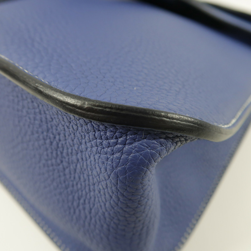 HERMES Clemence皮革Halzan 31銀扣手挽肩背兩用袋Bleu Encre-12