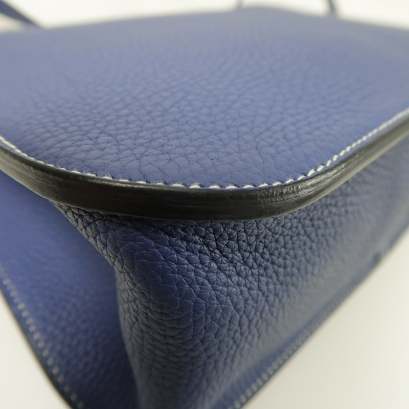 HERMES Clemence皮革Halzan 31銀扣手挽肩背兩用袋Bleu Encre-13