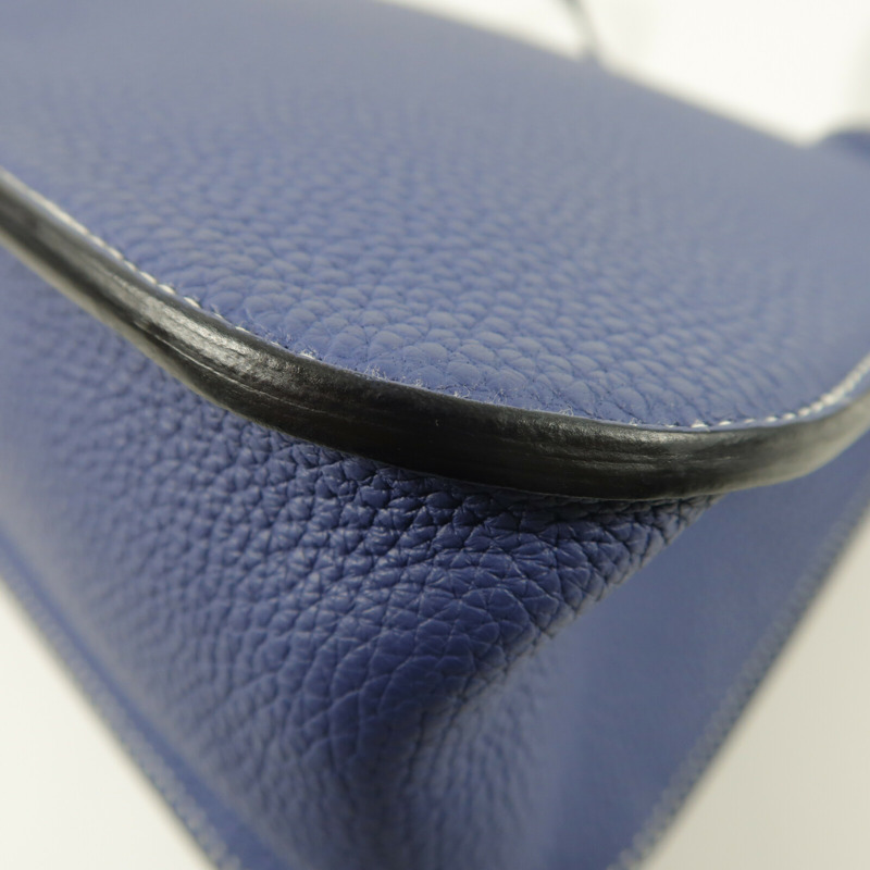 HERMES Clemence皮革Halzan 31銀扣手挽肩背兩用袋Bleu Encre-14