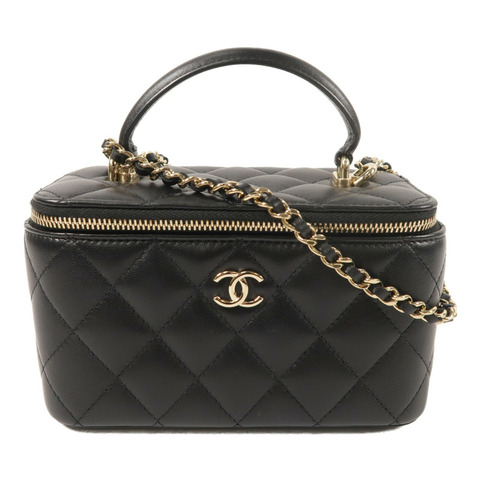CHANEL 羊皮皮革Top Handle Vanity Case金扣鏈帶手挽肩背兩用袋