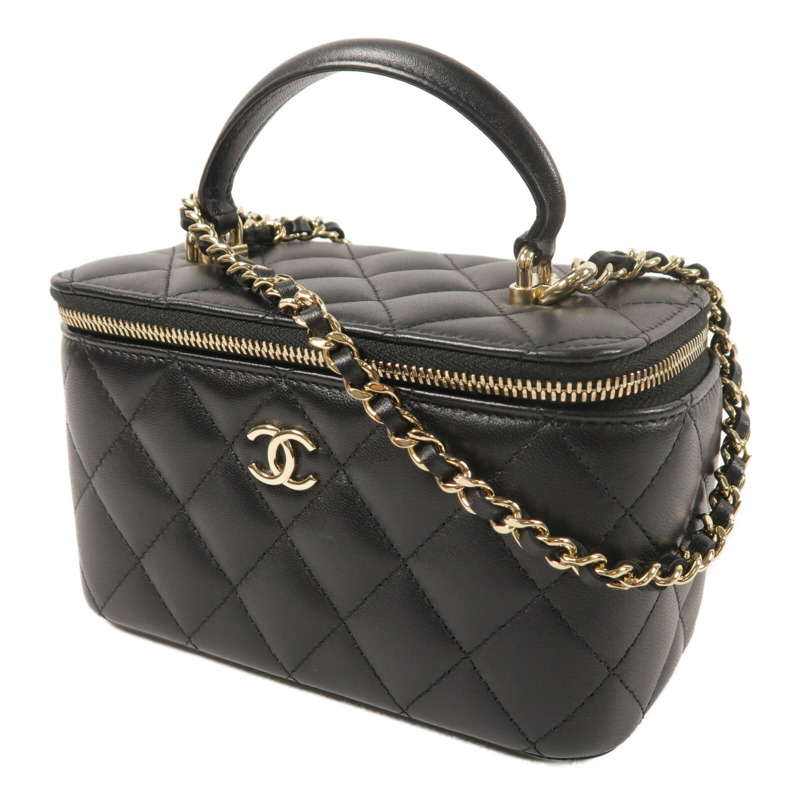 CHANEL 羊皮皮革Top Handle Vanity Case金扣鏈帶手挽肩背兩用袋-1