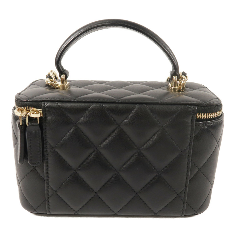 CHANEL 羊皮皮革Top Handle Vanity Case金扣鏈帶手挽肩背兩用袋-2