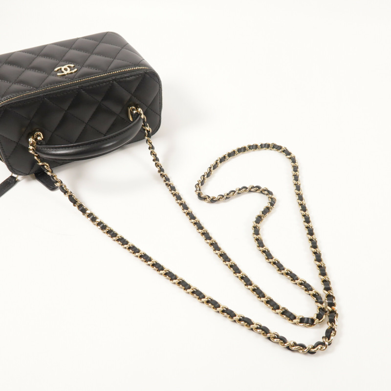 CHANEL 羊皮皮革Top Handle Vanity Case金扣鏈帶手挽肩背兩用袋-9