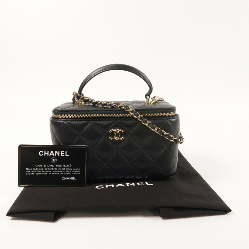 CHANEL 羊皮皮革Top Handle Vanity Case金扣鏈帶手挽肩背兩用袋-10