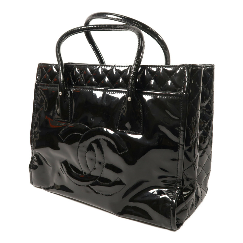 CHANEL 漆皮/牛皮皮革/Totebag銀扣肩背袋-1