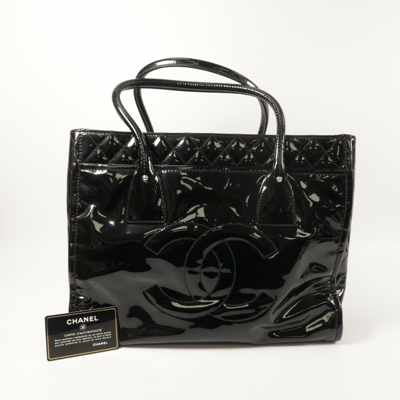 CHANEL 漆皮/牛皮皮革/Totebag銀扣肩背袋-9