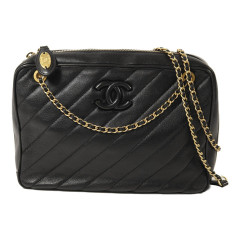 CHANEL 牛皮皮革Chain Shoulder金扣鏈帶肩背袋