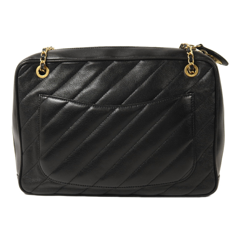 CHANEL 牛皮皮革Chain Shoulder金扣鏈帶肩背袋-1