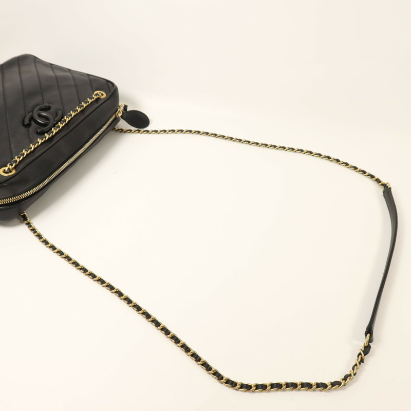 CHANEL 牛皮皮革Chain Shoulder金扣鏈帶肩背袋-7