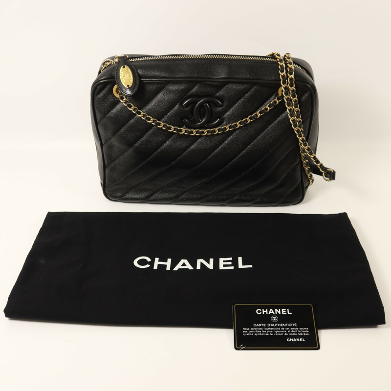 CHANEL 牛皮皮革Chain Shoulder金扣鏈帶肩背袋-9