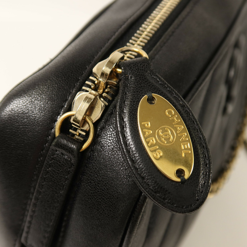 CHANEL 牛皮皮革Chain Shoulder金扣鏈帶肩背袋-11