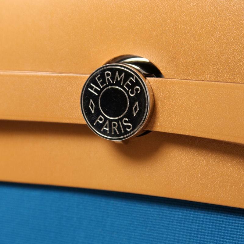 HERMES 帆布Herbag MM銀扣手挽肩背兩用袋Blue Izmir-9