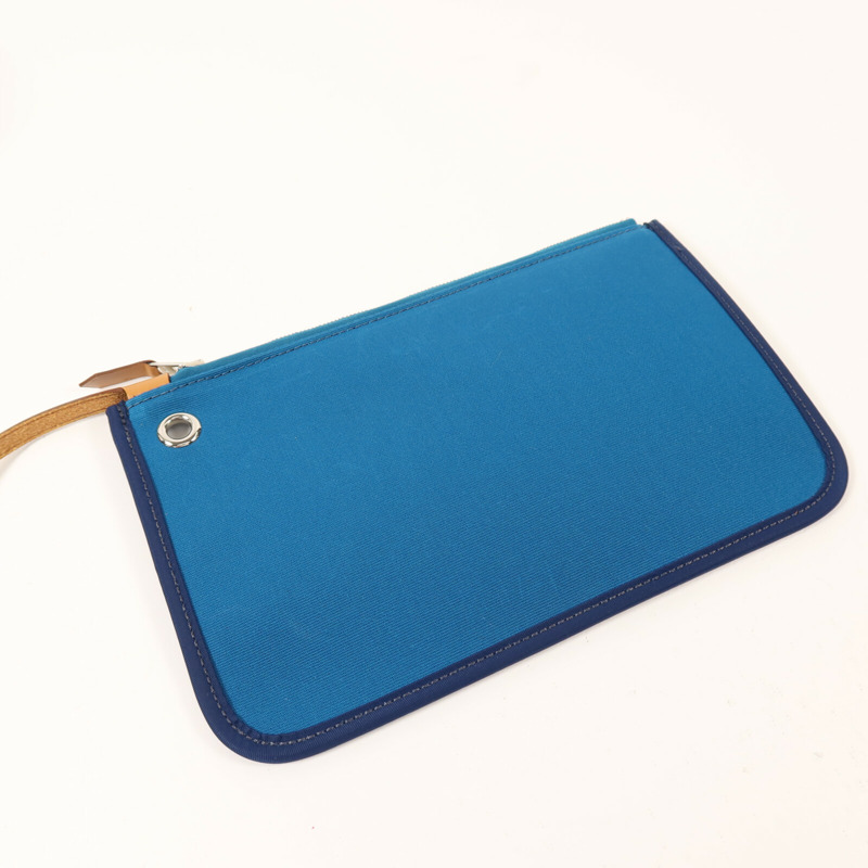 HERMES 帆布Herbag MM銀扣手挽肩背兩用袋Blue Izmir-15