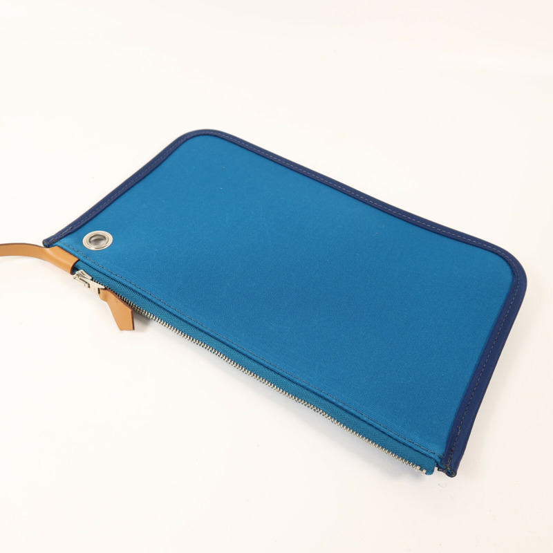 HERMES 帆布Herbag MM銀扣手挽肩背兩用袋Blue Izmir-16