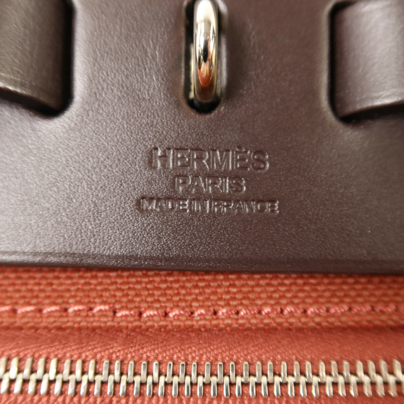 HERMES 帆布Herbag PM銀扣手挽肩背兩用袋Brique-5