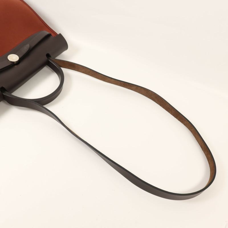 HERMES 帆布Herbag PM銀扣手挽肩背兩用袋Brique-7