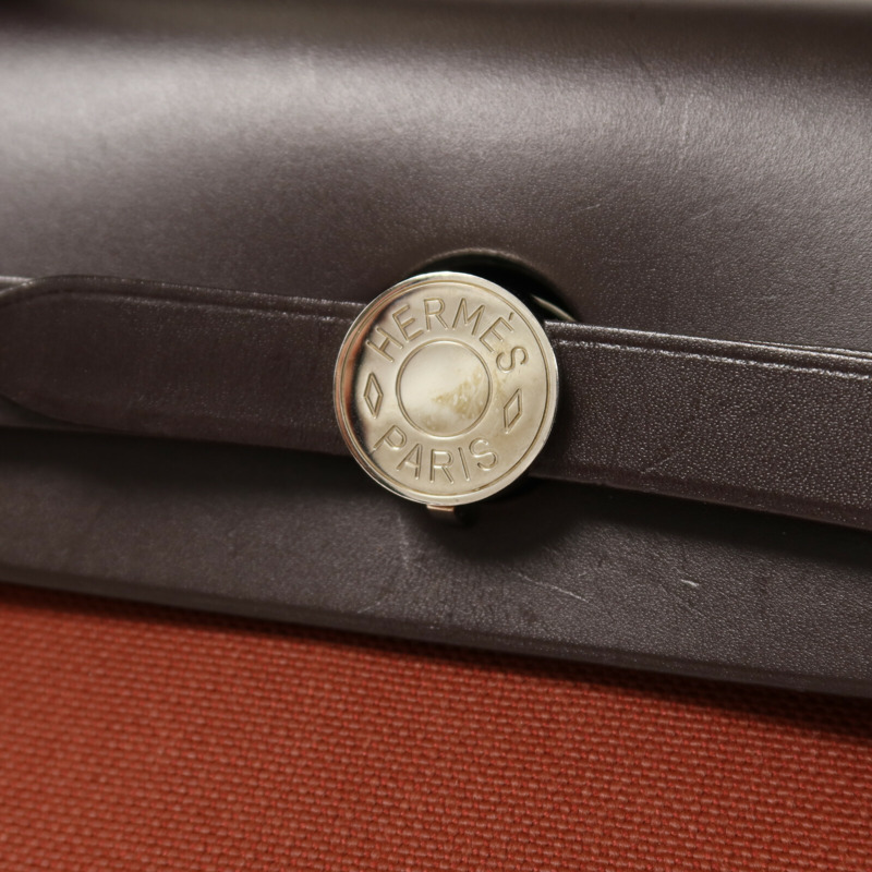 HERMES 帆布Herbag PM銀扣手挽肩背兩用袋Brique-9