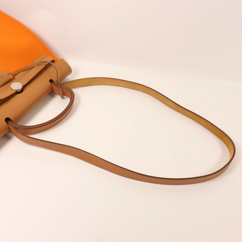 HERMES 帆布Herbag PM銀扣手挽肩背兩用袋Orange-5