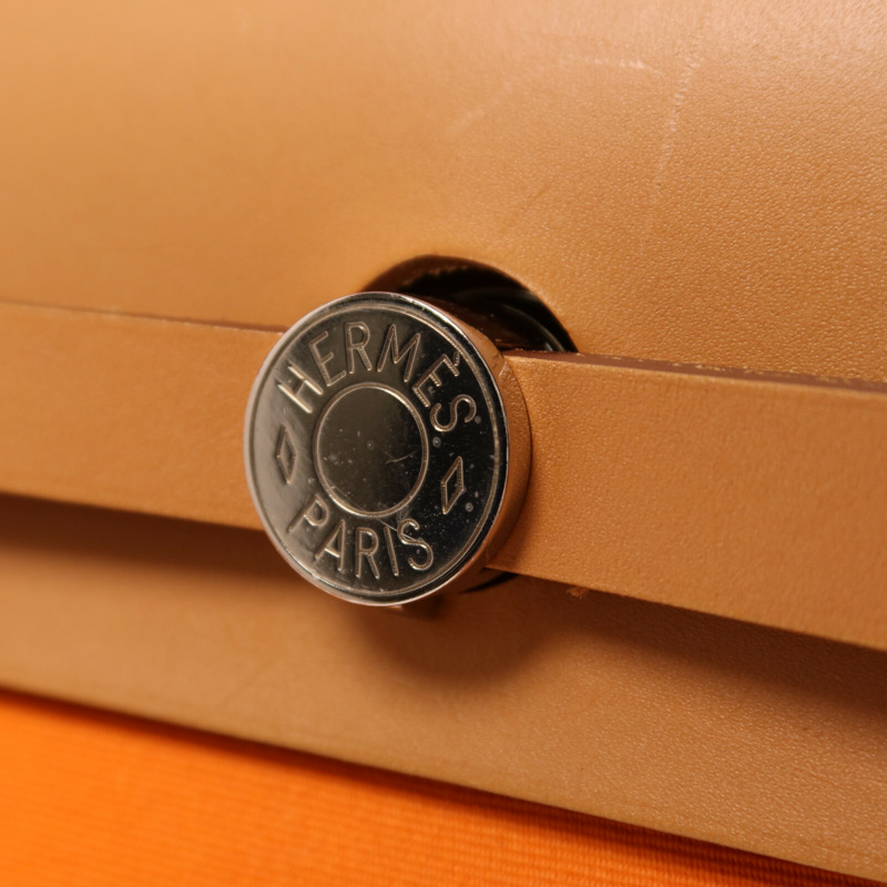 HERMES 帆布Herbag PM銀扣手挽肩背兩用袋Orange-6