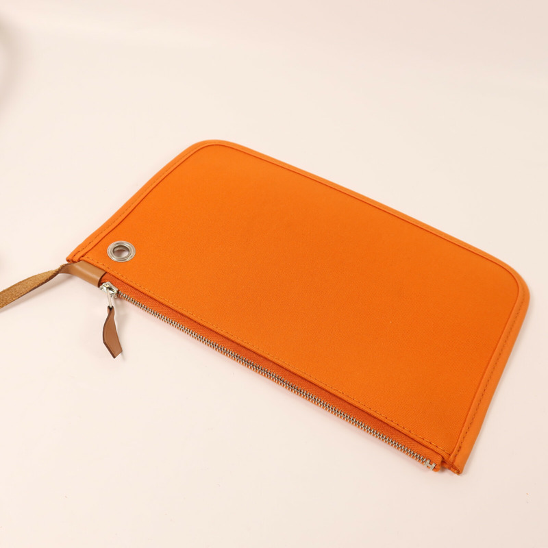 HERMES 帆布Herbag PM銀扣手挽肩背兩用袋Orange-13