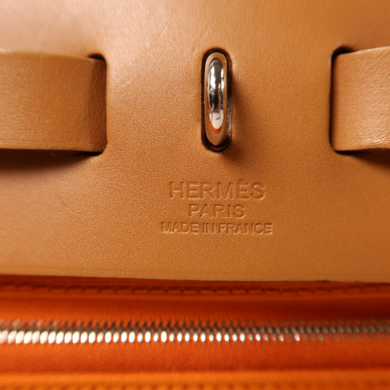HERMES 帆布Herbag PM銀扣手挽肩背兩用袋Orange-18