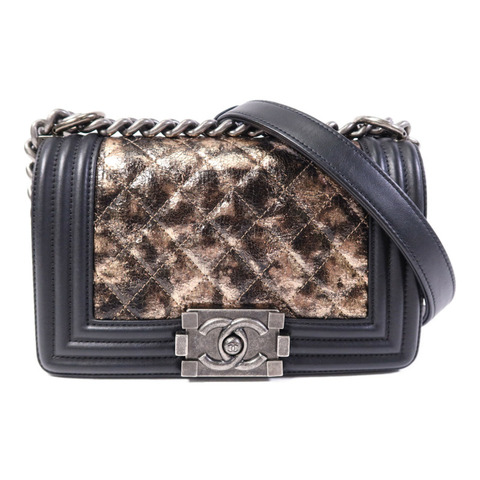 CHANEL 牛皮皮革Boy 20銀扣鏈帶肩背袋