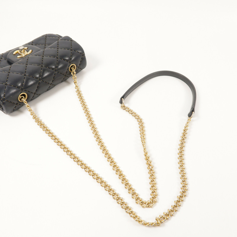 CHANEL 羊皮皮革Chain Shoulder金扣鏈帶肩背袋-8