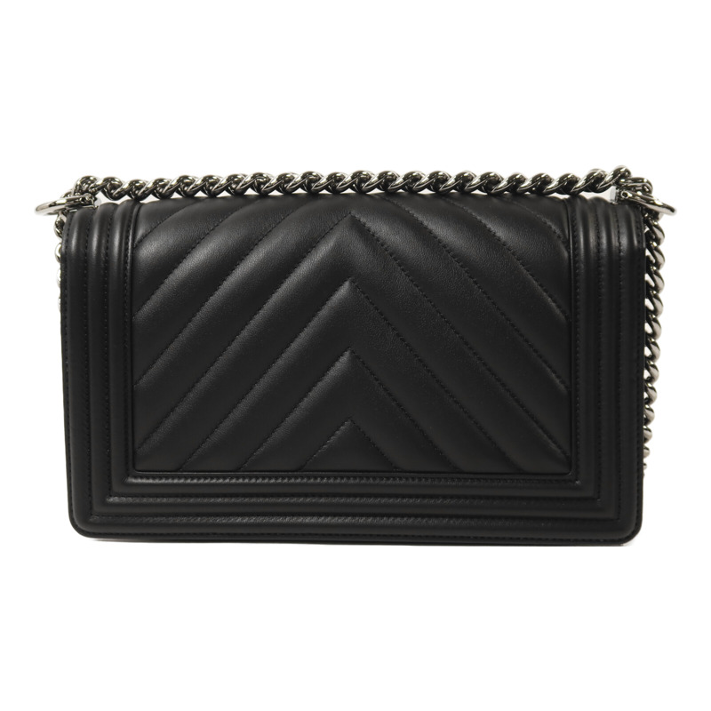 CHANEL 羊皮皮革Boy 25銀扣鏈帶肩背袋-1