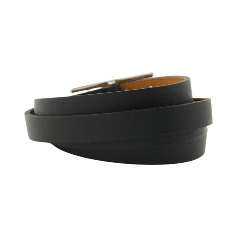 HERMES Tadelakt皮革Behapi Triple Tour銀扣手鏈Noir-2