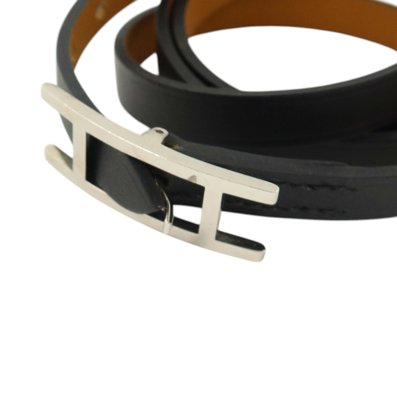 HERMES Tadelakt皮革Behapi Triple Tour銀扣手鏈Noir-4