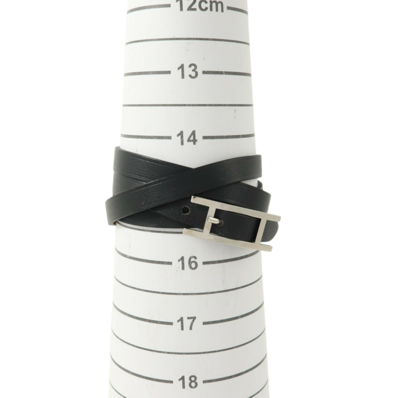 HERMES Tadelakt皮革Behapi Triple Tour銀扣手鏈Noir-9