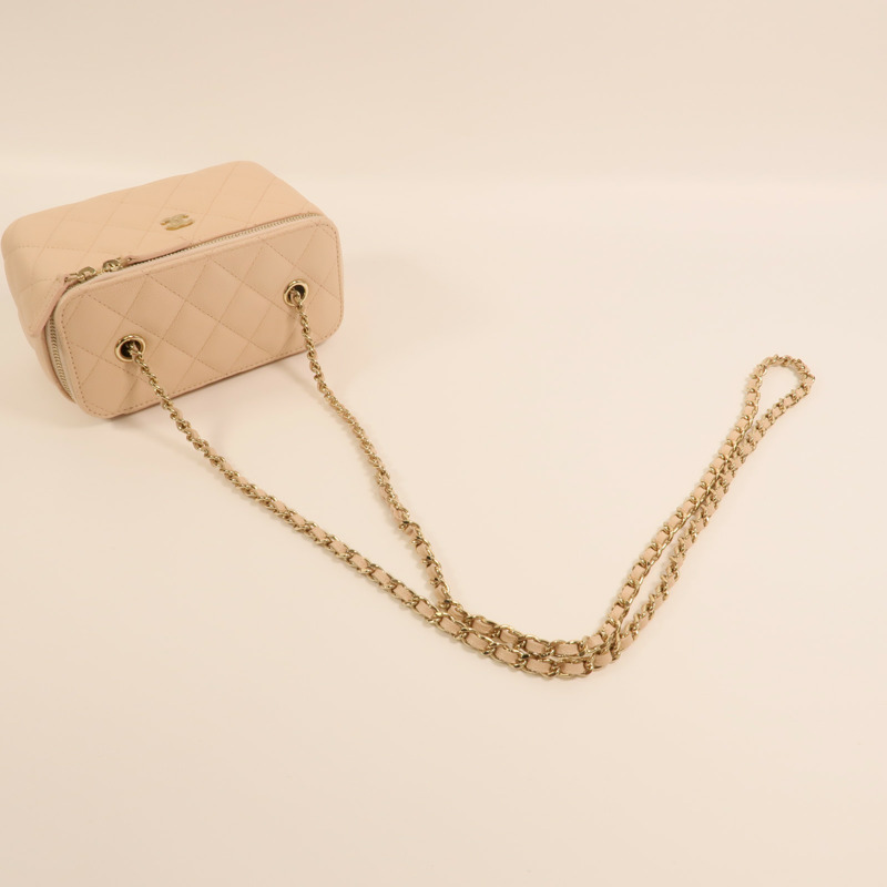 CHANEL 牛皮皮革Vanity Case金扣鏈帶肩背袋-7