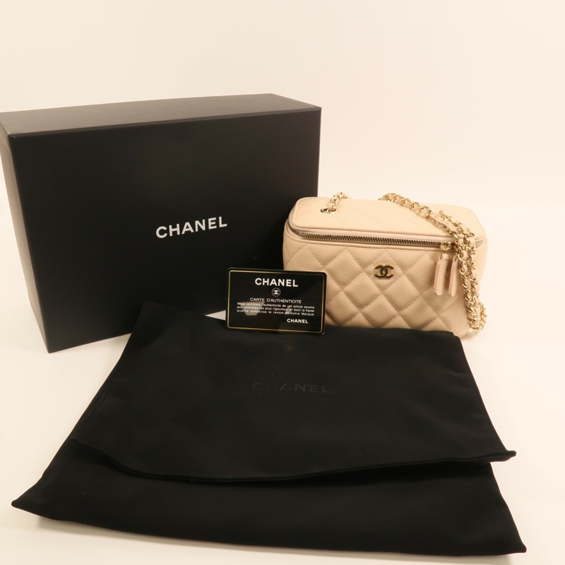 CHANEL 牛皮皮革Vanity Case金扣鏈帶肩背袋-10