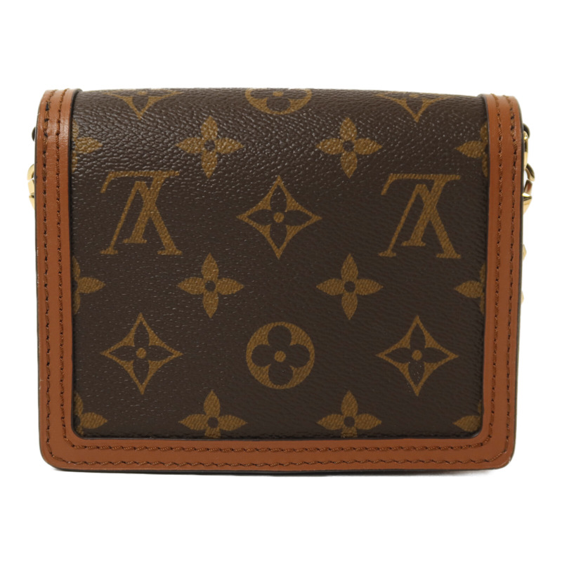 LOUIS VUITTON Monogram/Monogram Reverse Micro Dauphine金扣鏈帶肩背袋棕色-1