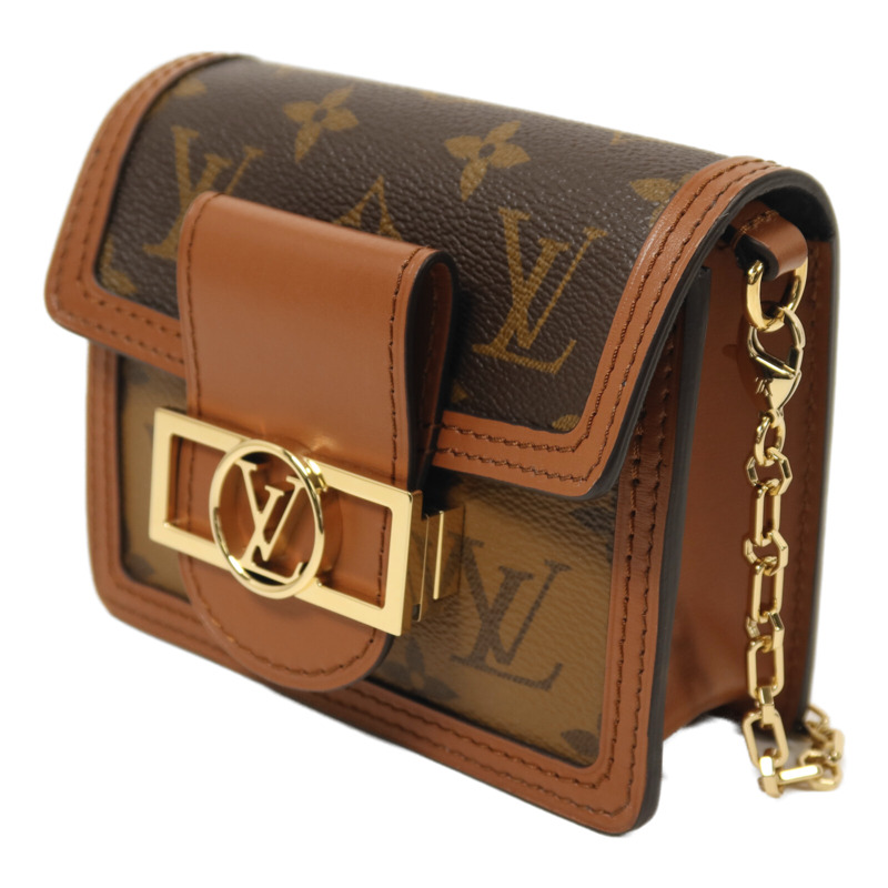 LOUIS VUITTON Monogram/Monogram Reverse Micro Dauphine金扣鏈帶肩背袋棕色-2