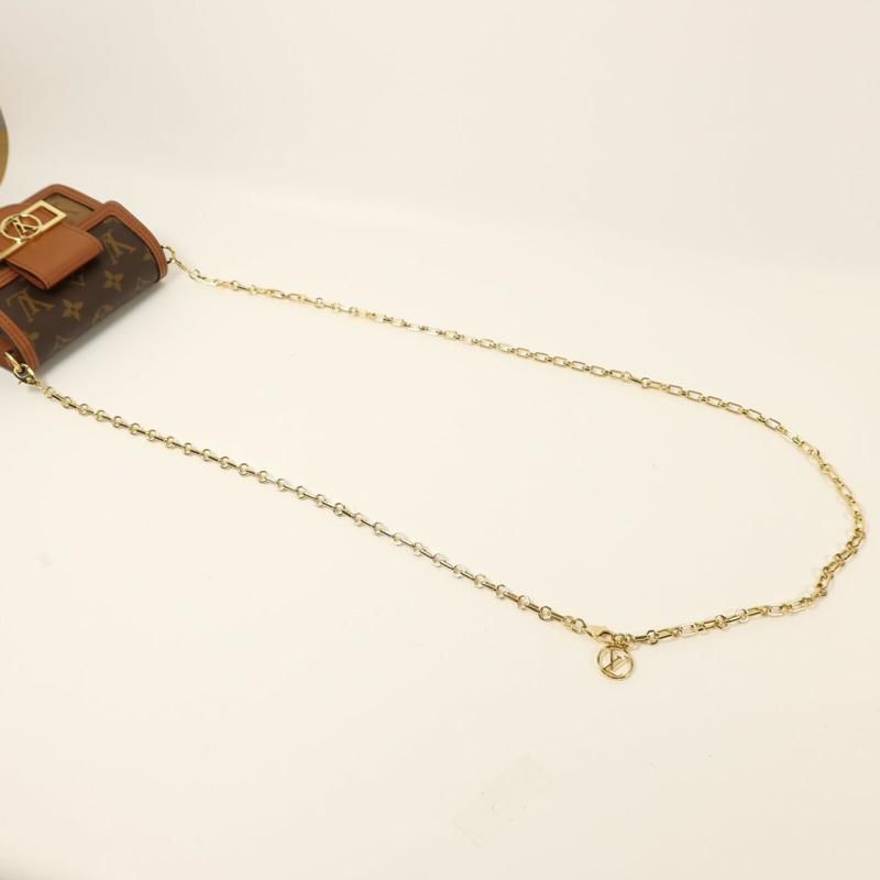 LOUIS VUITTON Monogram/Monogram Reverse Micro Dauphine金扣鏈帶肩背袋棕色-6