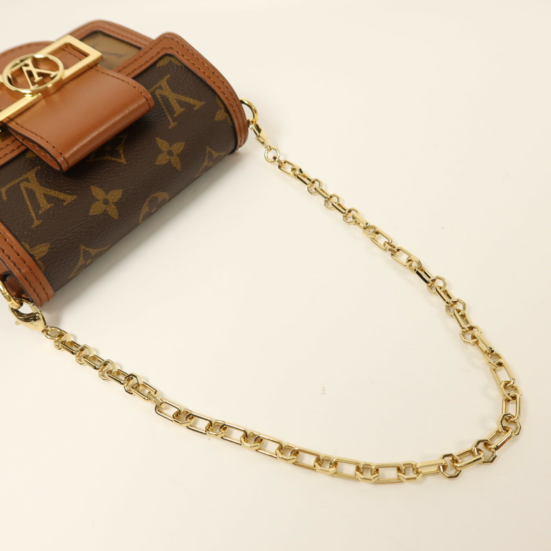 LOUIS VUITTON Monogram/Monogram Reverse Micro Dauphine金扣鏈帶肩背袋棕色-7