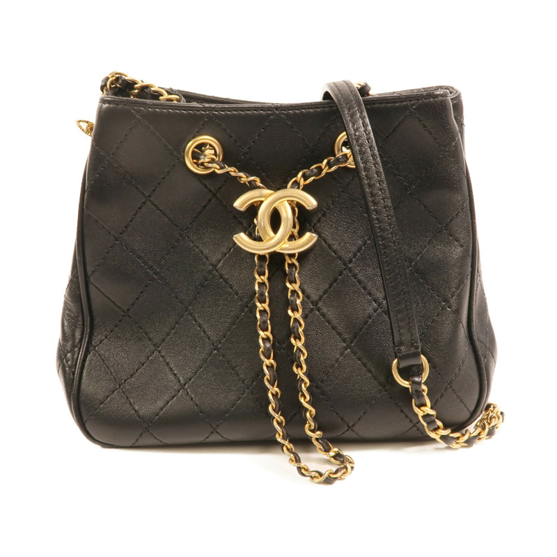 CHANEL 牛皮皮革Drawstring Bucket Bag金扣鏈帶肩背袋-0