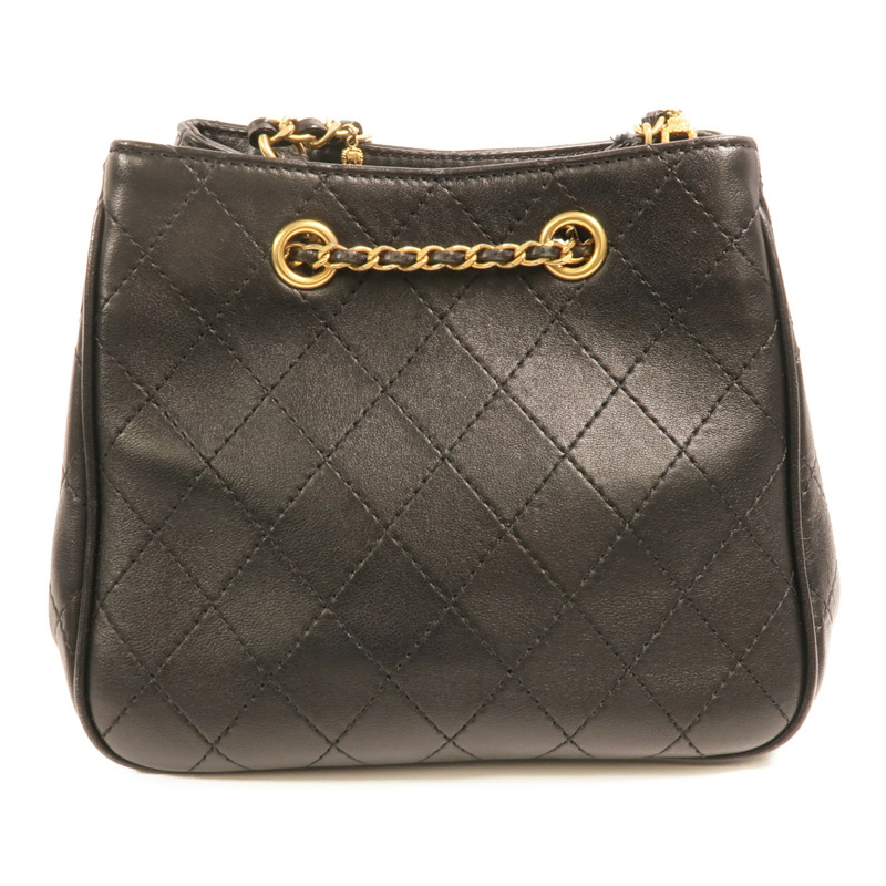 CHANEL 牛皮皮革Drawstring Bucket Bag金扣鏈帶肩背袋-1