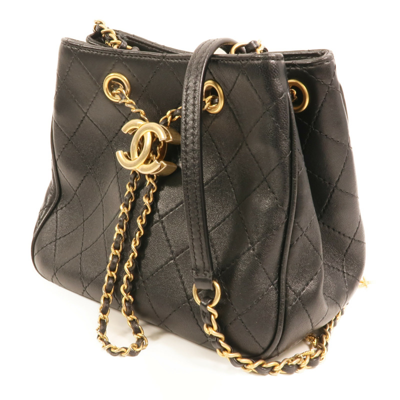 CHANEL 牛皮皮革Drawstring Bucket Bag金扣鏈帶肩背袋-2