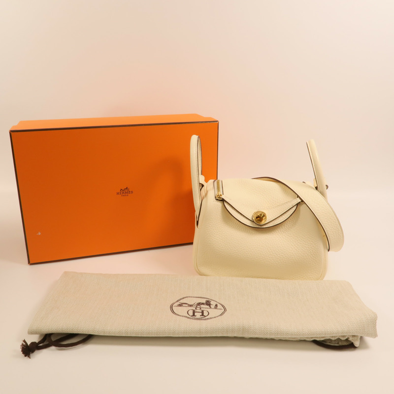 HERMES Clemence皮革Mini Lindy金扣手挽肩背兩用袋Nata-9
