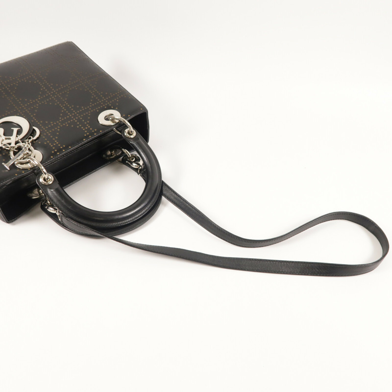 Dior 牛皮皮革Lady Dior Medium銀扣手挽肩背兩用袋-10