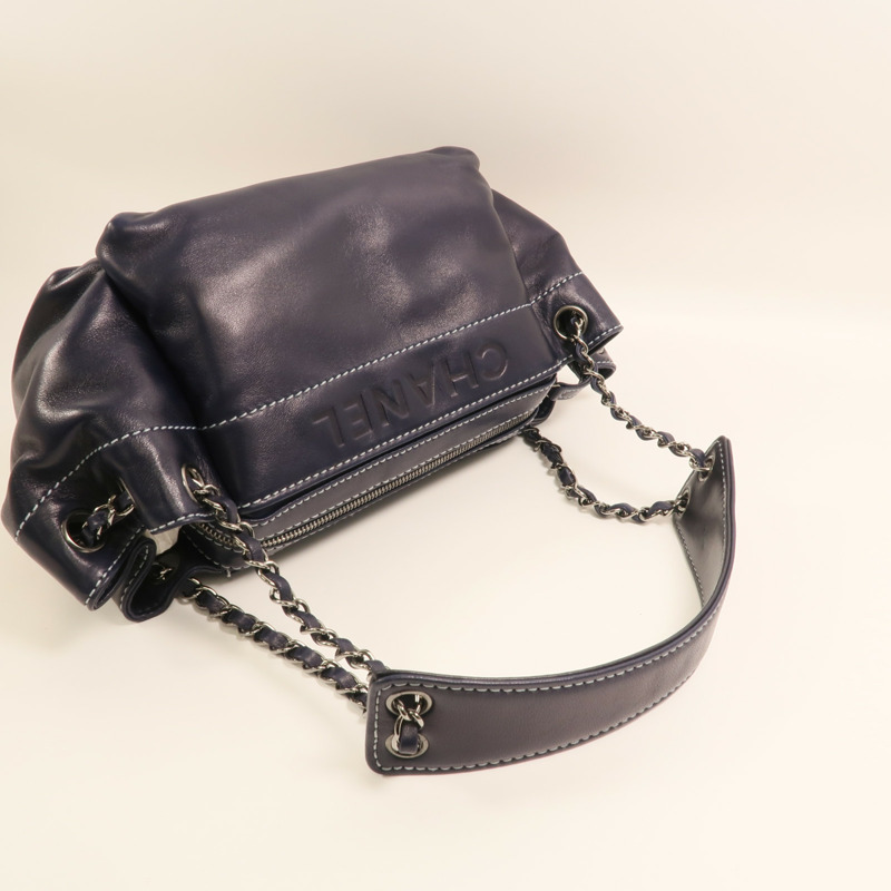 CHANEL 羊皮皮革Vintage Accordion銀扣鏈帶肩背袋-7