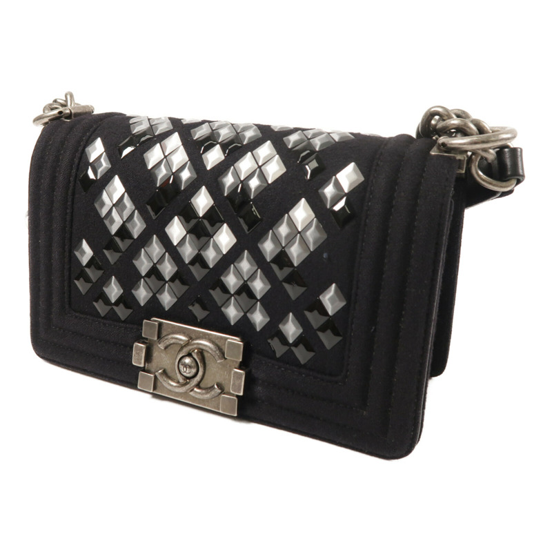 CHANEL 羊毛Mosaic Boy 20銀扣鏈帶肩背袋-1
