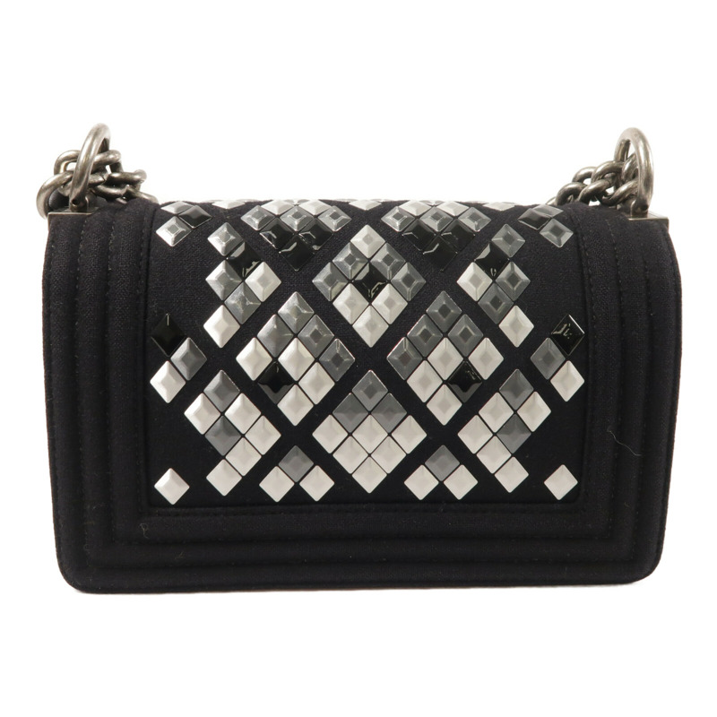 CHANEL 羊毛Mosaic Boy 20銀扣鏈帶肩背袋-2