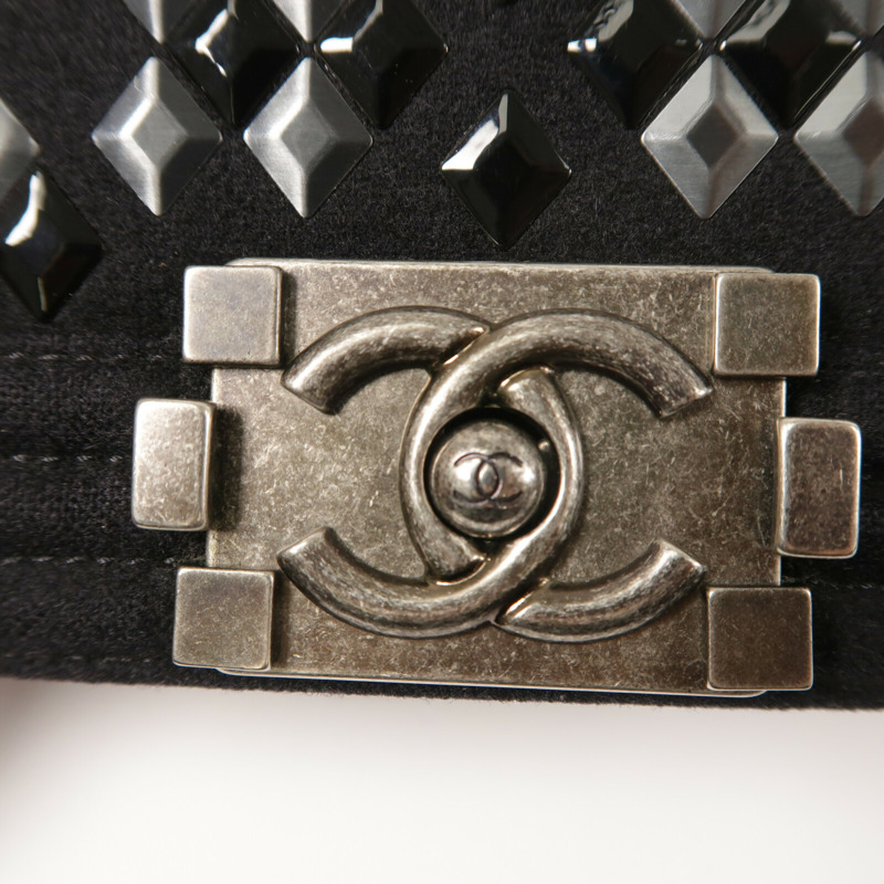 CHANEL 羊毛Mosaic Boy 20銀扣鏈帶肩背袋-9