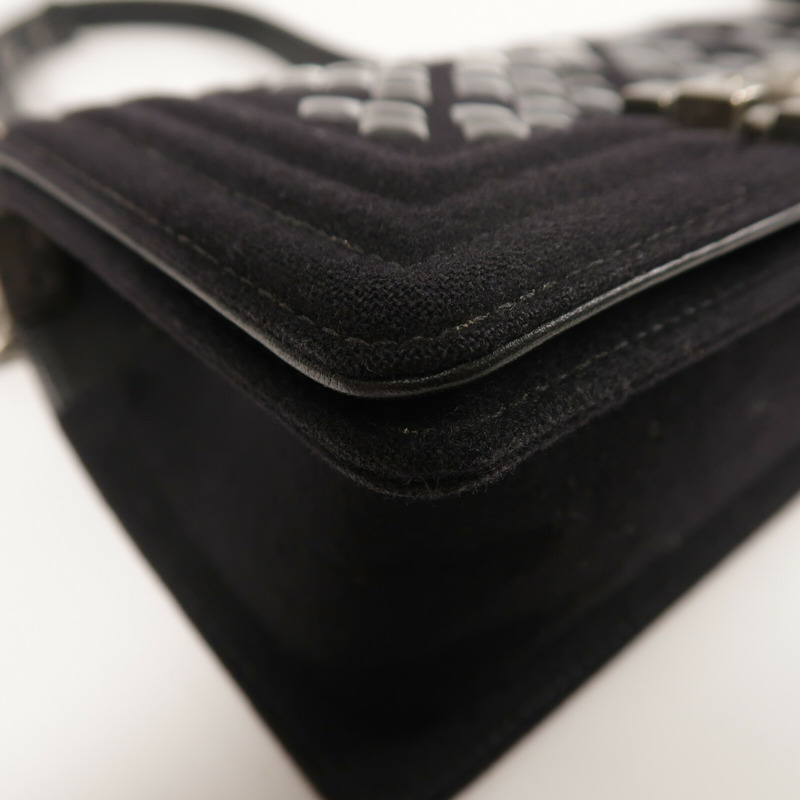 CHANEL 羊毛Mosaic Boy 20銀扣鏈帶肩背袋-12