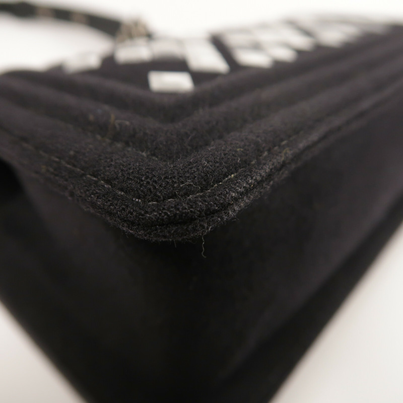 CHANEL 羊毛Mosaic Boy 20銀扣鏈帶肩背袋-14