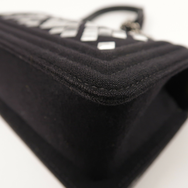 CHANEL 羊毛Mosaic Boy 20銀扣鏈帶肩背袋-15