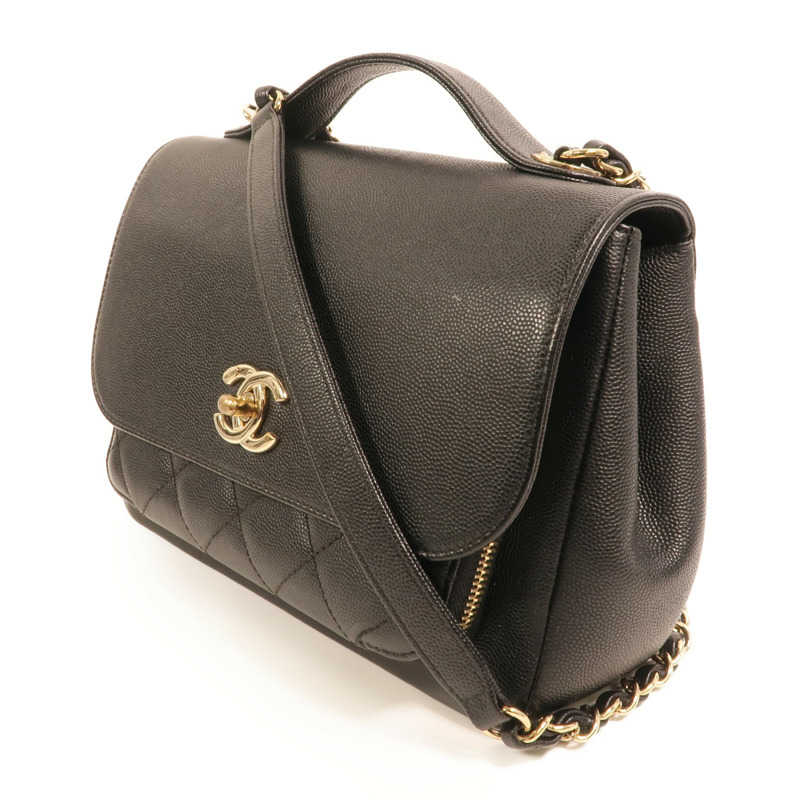 CHANEL 牛皮皮革Business Affinity金扣鏈帶手挽肩背兩用袋-2